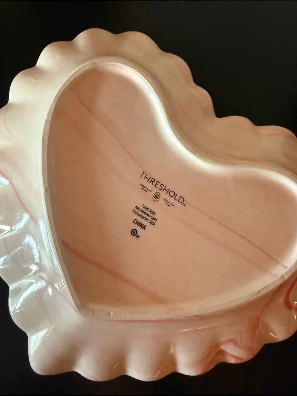 Threshold Pink Marbled Heart cake plate with Gold Rim